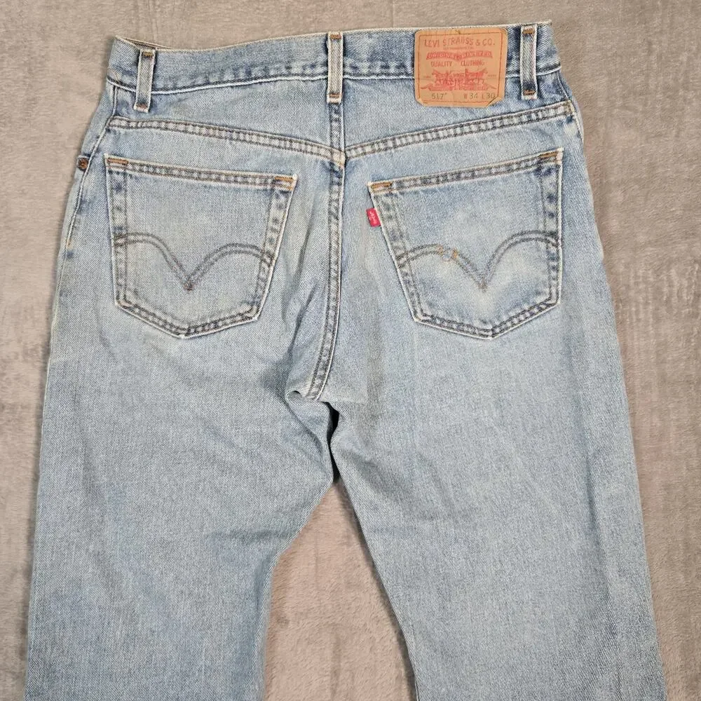 Y2K Levi’s 517 Jeans Mens 34x30 Light Wash Distressed Boot Cut Denim